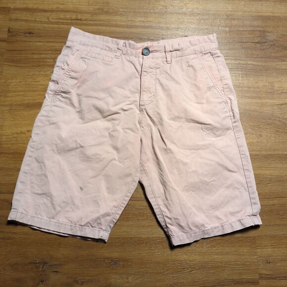 Celio Chino Shorts Mens W38(Actual 30") Pink Solid Regular-Fit Casual Button-Zip - Picture 1 of 10